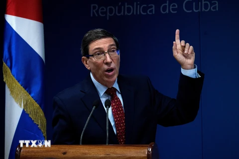 Ngoại trưởng Cuba Bruno Rodríguez phát biểu tại một cuộc họp báo ở La Habana. (Ảnh: AFP/TTXVN)