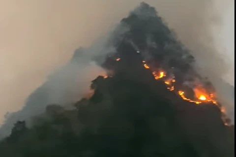 Hiện trường vụ cháy rừng ở Sơn La. (Ảnh chụp màn hình)