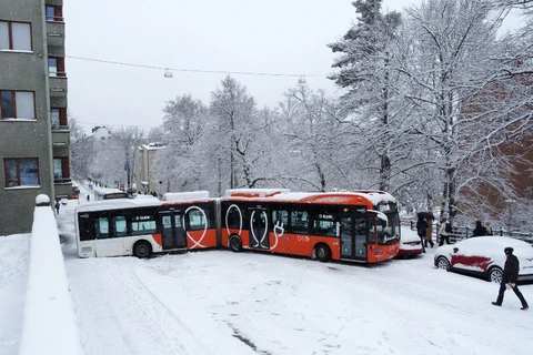 Giao thông ở Helsinki tê liệt vì tuyết rơi. (Nguồn: Helsinki Times)
