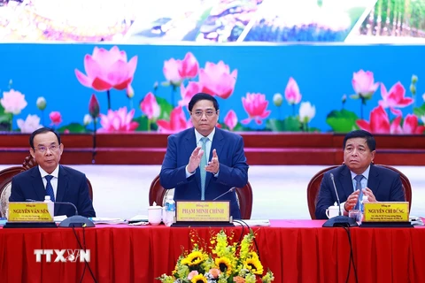 Thủ tướng Phạm Minh Chính chủ trì Hội nghị lần thứ ba Hội đồng điều phối vùng Đông Nam Bộ. (Ảnh: Dương Giang/TTXVN)
