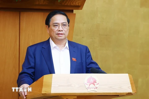 Thủ tướng Phạm Minh Chính chủ trì Phiên họp Chính phủ thường kỳ tháng 5 năm 2024. (Ảnh: Dương Giang/TTXVN)