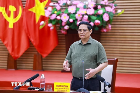 Thủ tướng Phạm Minh Chính phát biểu chỉ đạo. (Ảnh: Dương Giang/TTXVN)