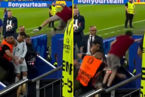 EURO 2024: Cận cảnh Ronaldo suýt bị cổ động viên đạp trúng mặt