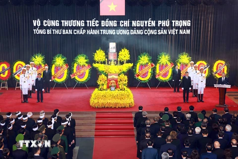 Lễ truy điệu Tổng Bí thư Nguyễn Phú Trọng. (Ảnh: TTXVN)