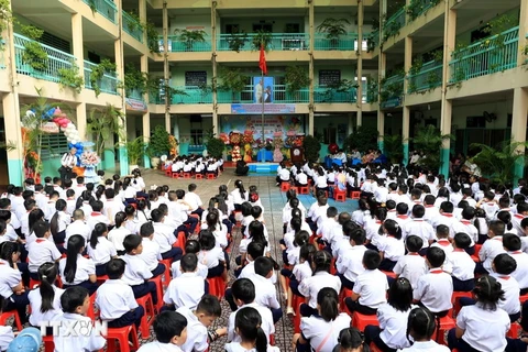 Lễ Khai giảng năm học mới 2023-2024 tại Trường Tiểu học Phạm Ngọc Thạch (Thành phố Hồ Chí Minh). (Ảnh: Hồng Đạt/TTXVN)