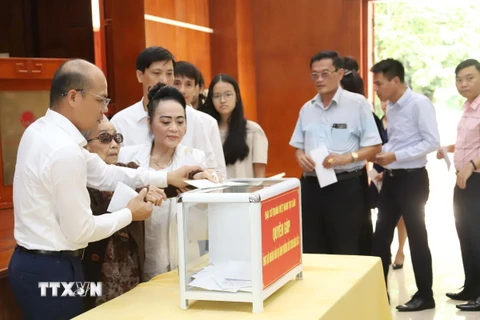 Cán bộ, nhân viên Đại sứ quán, cộng đồng người Việt, lưu học sinh tại Lào tham gia ủng hộ người dân bị thiệt hại do bão lũ. (Ảnh: Xuân Tú/TTXVN)