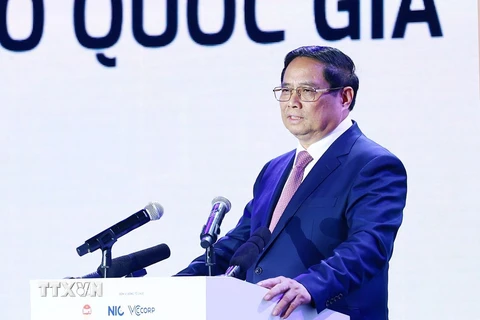 Thủ tướng Phạm Minh Chính phát biểu tại Ngày hội đổi mới sáng tạo Việt Nam năm 2024. (Ảnh: Dương Giang/TTXVN)