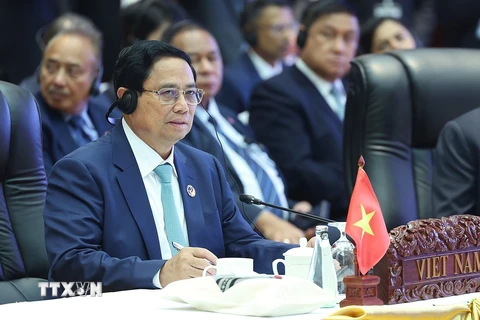 Thủ tướng Phạm Minh Chính phát biểu tại Hội nghị cấp cao ASEAN-Nhật Bản lần thứ 27. (Ảnh: Dương Giang/TTXVN)