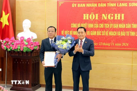 Ông Phan Hồng Tiến, Bí thư Huyện ủy, Chủ tịch HĐND huyện Hữu Lũng được điều động, bổ nhiệm giữ chức Giám đốc Sở Kế hoạch và Đầu tư tỉnh Lạng Sơn từ ngày 22/11/2024. (Ảnh: Văn Đạt/TTXVN)