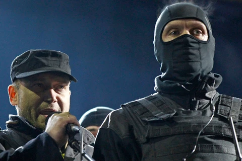 Lãnh đạo đảng cực hữu Ukraine Dmitry Yarosh phát biểu trong một cuộc biểu tình ở Quảng trường Độc lập. (Nguồn: Reuters)