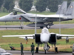 Máy bay chiến đấu F-15 của không quân Nhật Bản ở căn cứ Hyakuri, tỉnh Ibaraki. (Nguồn: AFP)