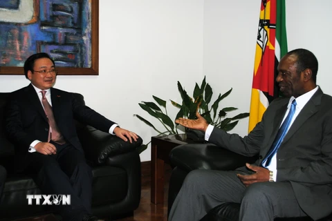 Thủ tướng Mozambique Carlos Agostinho Do Rosario tiếp Phó Thủ tướng Hoàng Trung Hải. (Ảnh: Mạnh Hùng/TTXVN)