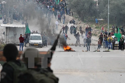 Đụng độ giữa người biểu tình Palestine và quân đội Israel. (Nguồn: AFP/TTXVN)