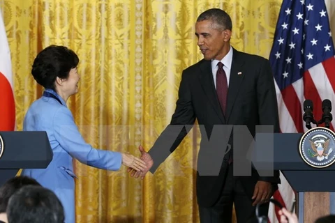Tổng thống Mỹ Barack Obama và Tổng thống Hàn Quốc Park Geun-hye tại Washington DC ngày 16/10. (Nguồn: Reuters/TTXVN)