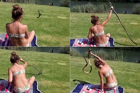 Cô gái bắt con rắn chỉ là cảnh dàn dựng. (Nguồn: YouTube)