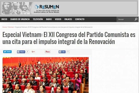 Thông tin về Đại hội Đảng toàn quốc lần thứ XII của Đảng Cộng sản Việt Nam được đăng trên tờ Resumen Latinoamericano