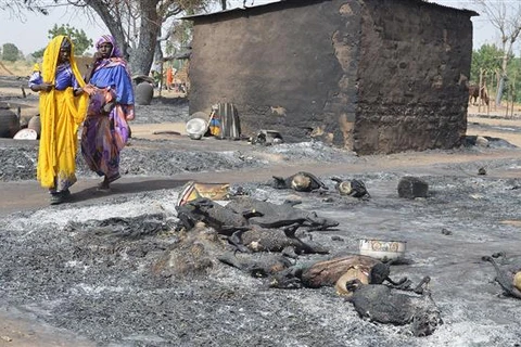 Khung cảnh tan tác ở một ngôi làng bị Boko Haram tấn công. (Nguồn: AFP)