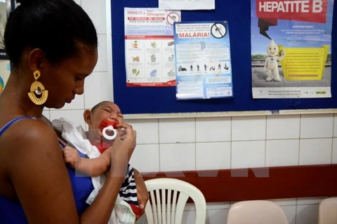 Một trẻ nhỏ bị mắc bệnh teo não do virus Zika gần Recife, thủ phủ Pernambuco, miền đông bắc Brazil ngày 1/2 vừa qua. (Ảnh: THX/TTXVN)