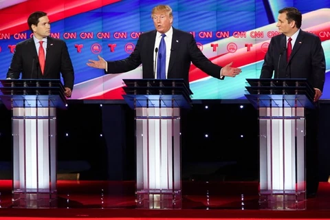 Hai ứng cử viên Ted Cruz (phải) và Marco Rubio (trái) từng hợp lực công kích Donald Trump trong đợt tranh luận trước. (Nguồn: Getty)