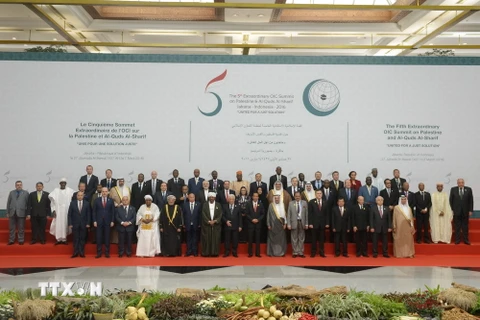Đại diện các quốc gia thành viên OIC chụp ảnh chung tại hội nghị. (Nguồn: AFP/TTXVN)