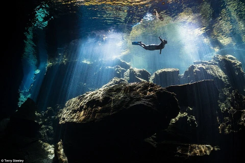 Terry Steeley giành huy chương bạc với bức ảnh người đàn ông bơi trong hồ nước tuyệt đẹp ở Mexico