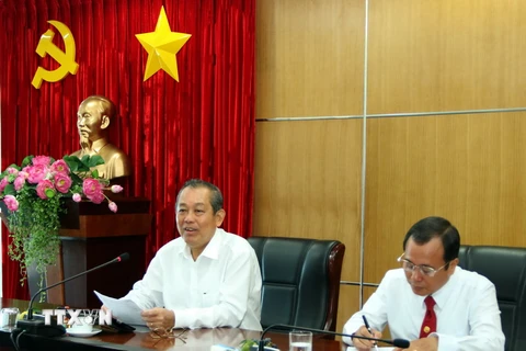 Phó Thủ tướng Chính phủ Trương Hòa Bình phát biểu tại buổi làm việc với lãnh đạo tỉnh Bình Dương. (Ảnh: Quách Lắm/TTXVN)