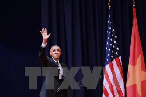 Tổng thống Barack Obama đã có bài phát biểu đặc biệt trước gần 2.000 thanh niên, đại diện cho giới trẻ Việt Nam. (Ảnh: Minh Sơn/TTXVN)