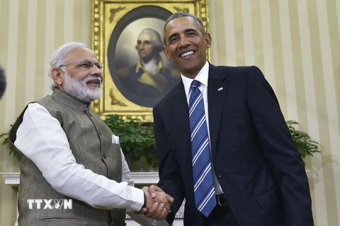 Tổng thống Mỹ Barack Obama (phải) và Thủ tướng Ấn Độ Narendra Modi đã có cuộc hội đàm cấp cao tại Nhà Trắng. (Nguồn: AFP/TTXVN)