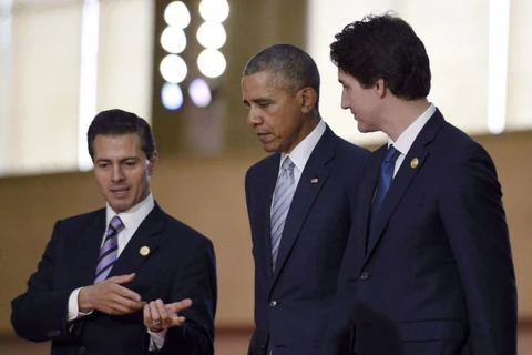 Tổng thống Mexico Enrique Peña Nieto trong cuộc gặp với lãnh đạo Mỹ, Canada. (Nguồn: AP)