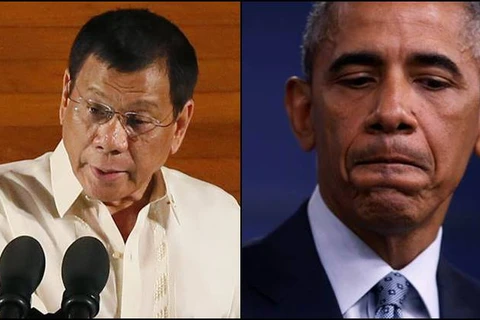 Tổng thống Philippines Rodrigo Duterte (trái) và người đồng cấp Mỹ Obama. (Nguồn: indianexpress.com)