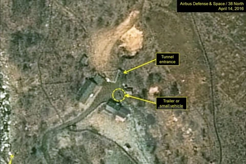 Bãi thử hạt nhân Punggye-ri của Triều Tiên được chụp qua vệ tinh. (Nguồn: 38 North/TTXVN)
