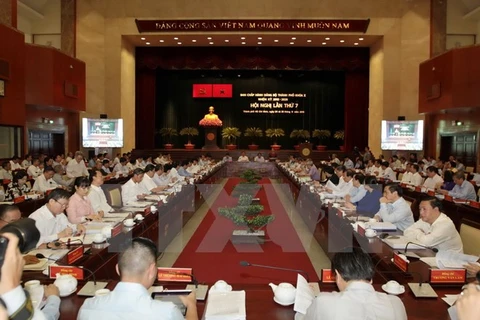 Hội nghị lần thứ 7 Ban Chấp hành Đảng bộ Thành phố Hồ Chí Minh khóa X. (Ảnh: Thanh Vũ/TTXVN)