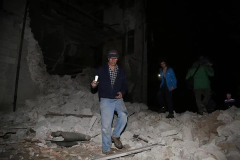 Hiện trường vụ động đất xảy ra ở Italy hôm 26/10. (Nguồn: ANSA)