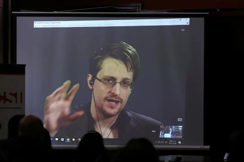 Edward Snowden phát biểu trong cuộc hội thảo. (Nguồn: Reuters)