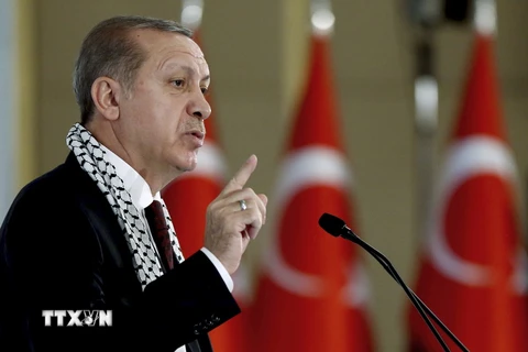 Tổng thống Thổ Nhĩ Kỳ Recep Tayyip Erdogan phát biểu tại cuộc họp ở Istanbul ngày 29/11. (Nguồn: AP/TTXVN)