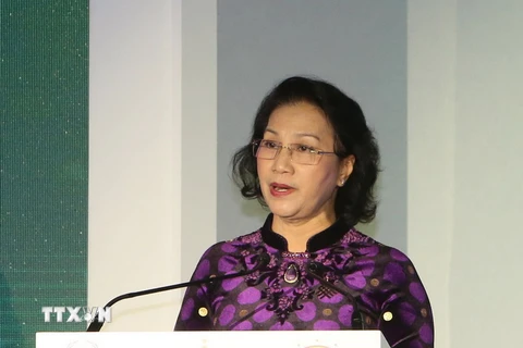 Chủ tịch Quốc hội Nguyễn Thị Kim Ngân dự và phát biểu tại Hội nghị Thượng đỉnh các Nữ Chủ tịch Quốc hội thế giới lần thứ 11. (Ảnh: Trọng Đức/TTXVN)