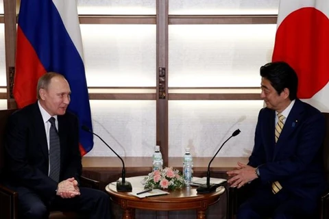 Tổng thống Nga Vladimir Putin (trái) và Thủ tướng Nhật Bản Shinzo Abe tại cuộc hội đàm. (Nguồn: Reuters)