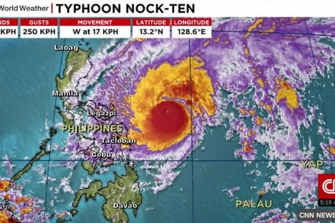 Đường đi của cơn bão Nock-Ten. (Nguồn: CNN)