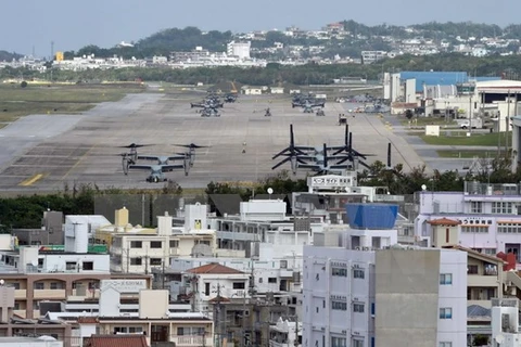 Một căn cứ quân sự của lính thủy quân đánh bộ Mỹ ở Ginowa, tỉnh Okinawa. (Nguồn: AFP/TTXVN)