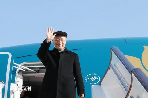 Tổng Bí thư Nguyễn Phú Trọng đến Sân bay Quốc tế Bắc Kinh. (Ảnh: Trí Dũng/TTXVN)