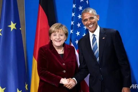 Tổng thống Mỹ sắp mãn nhiệm Barack Obama và Thủ tướng Đức Angela Merkel. (Nguồn: AFP)