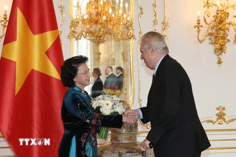 Chủ tịch Quốc hội Nguyễn Thị Kim Ngân hội kiến với Tổng thống Cộng hòa Séc Milos Zeman. (Ảnh: Trọng Đức/TTXVN) 