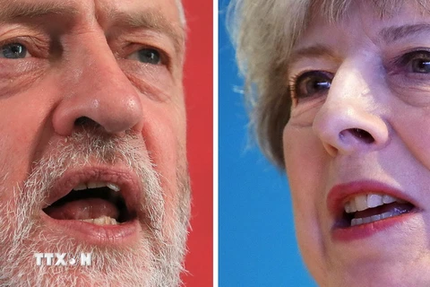 Thủ tướng Anh Theresa May (phải) của đảng Bảo thủ cầm quyền và Chủ tịch Công đảng đối lập Jeremy Corbyn (trái). (Nguồn: AFP/TTXVN) 