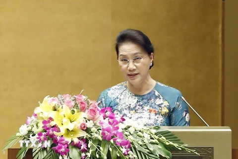 Chủ tịch Quốc hội Nguyễn Thị Kim Ngân phát biểu Bế mạc Kỳ họp. (Ảnh: Doãn Tấn/TTXVN)