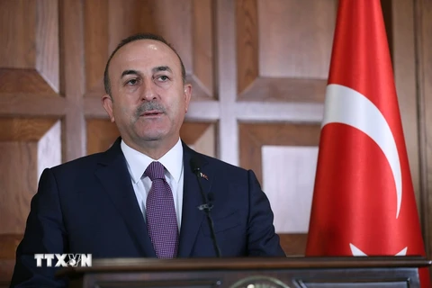 Ngoại trưởng Thổ Nhĩ Kỳ Mevlut Cavusoglu tại cuộc họp báo ở Ankara ngày 14/7. (Nguồn: AFP/TTXVN) 