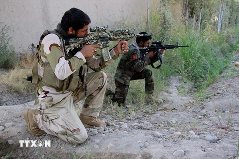 Lực lượng an ninh Afghanistan làm nhiệm vụ trong chiến dịch chống phiến quân tại tỉnh Kunduz ngày 25/7. (Nguồn: THX/TTXVN)