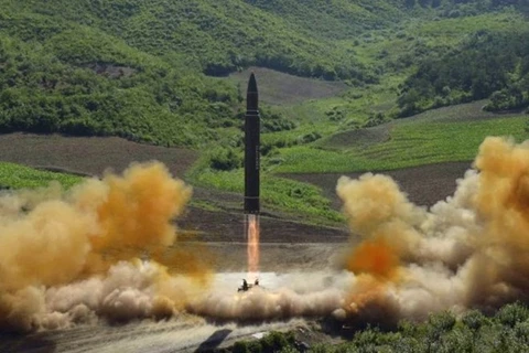 Tên lửa ICSB Hwasong-14 được phóng vào ngày 4/7 tại Triều Tiên. (Nguồn: AP)