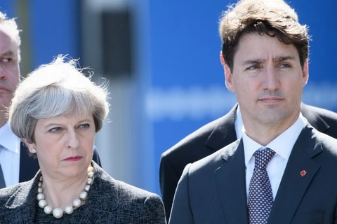 Thủ tướng Anh Theresa May và Thủ tướng Canada Justin Trudeau. (Nguồn: Getty)