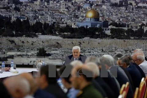 Tổng thống Palestine Mahmoud Abbas trong một cuộc họp ở thành phố Ramallah, Bờ Tây ngày 25/7. (Nguồn: THX/TTXVN)