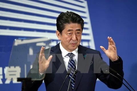 Thủ tướng Nhật Bản Shinzo Abe tại cuộc họp báo ở Tokyo ngày 23/10. (Nguồn: THX/TTXVN)